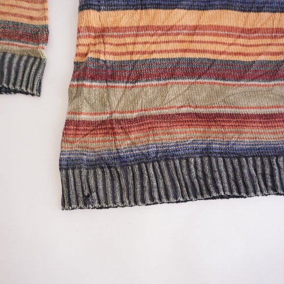 Geoffrey Beene Green Orange Striped Biggie Eclectic 100% Cotton Knit Sweater L - Picture 6 of 9